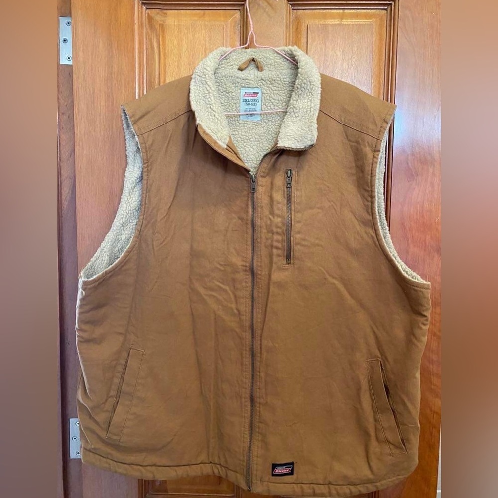 Dickies Sherpa Lined Tan Full Zip Vest Men's Size 2XL